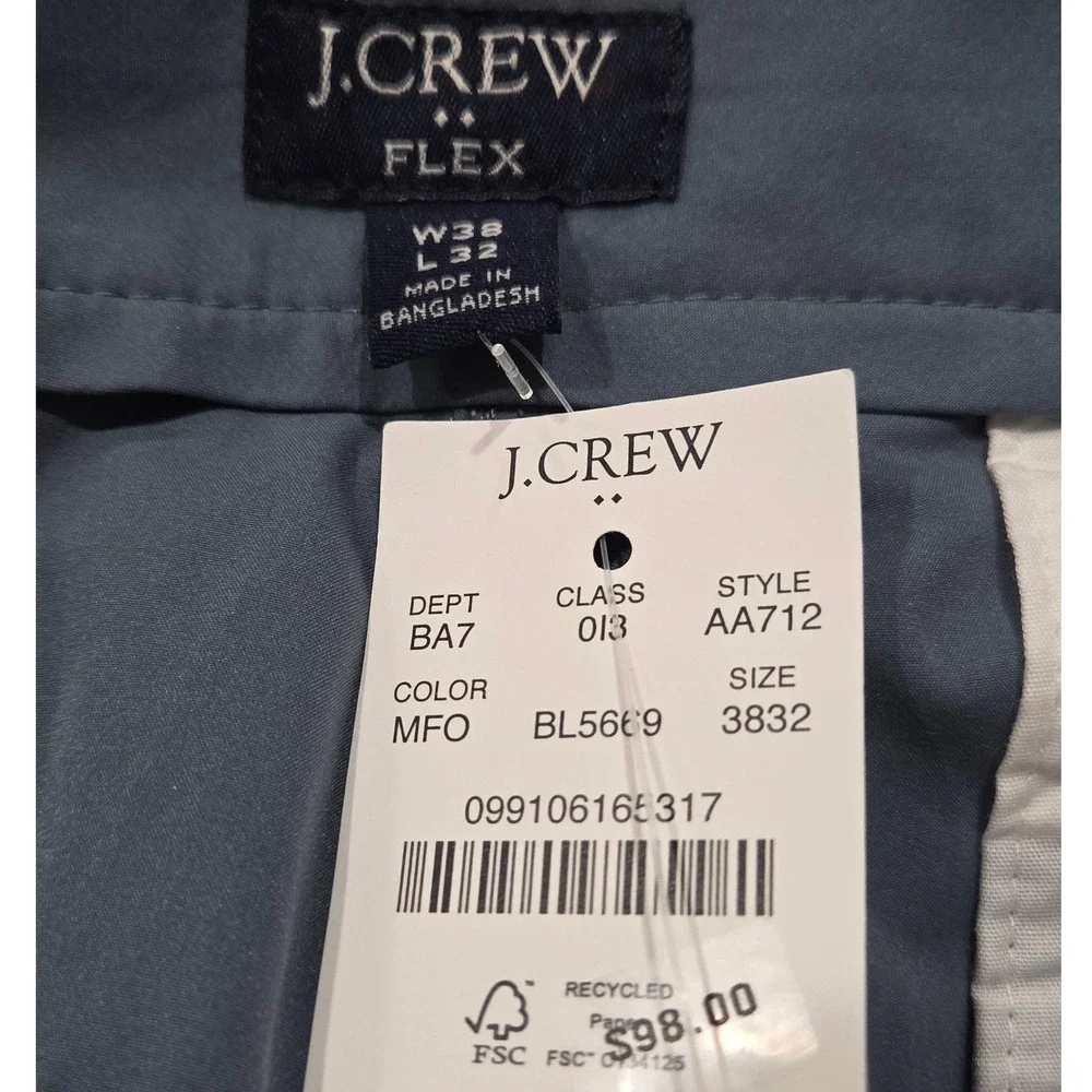 J Crew Pants Mens 38x32 Slate Gray Flex Slim Tech Performance Stretch AA712 NEW